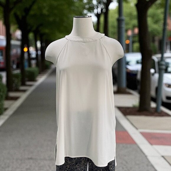 Paper Crane Ivory Sleeveless High Neck Blouse Top Womens Large Casual Evening - Picture 1 of 10